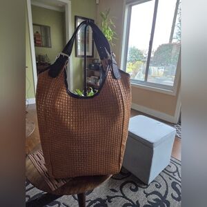 Italian Made Brown Leather Woven Tote Bag